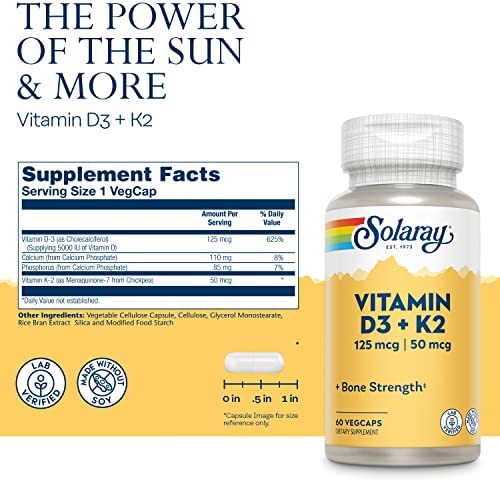 Solaray Vitamin D3 + K2 60 Capsules | Super Supplement